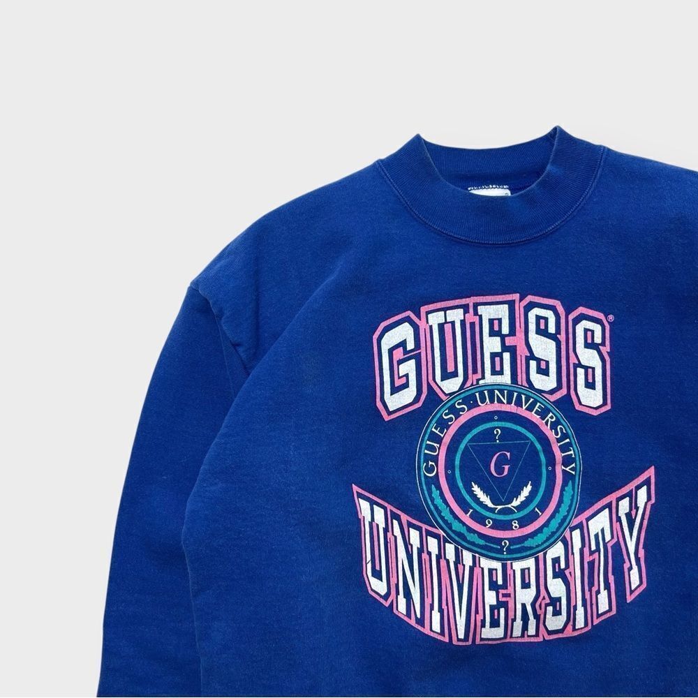 Vtg 90s Guess University Mock Neck Sweatshirt, Heavyweight, Made in USA M - Picture 2 of 5